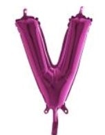 V harfi Fuşya Ruby folyo balon süper kalite 14 inc 38 cm
