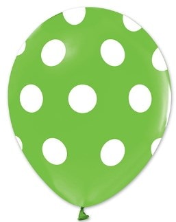 Yeşil zemine beyaz Puantiyeli baskılı 12 inc balon